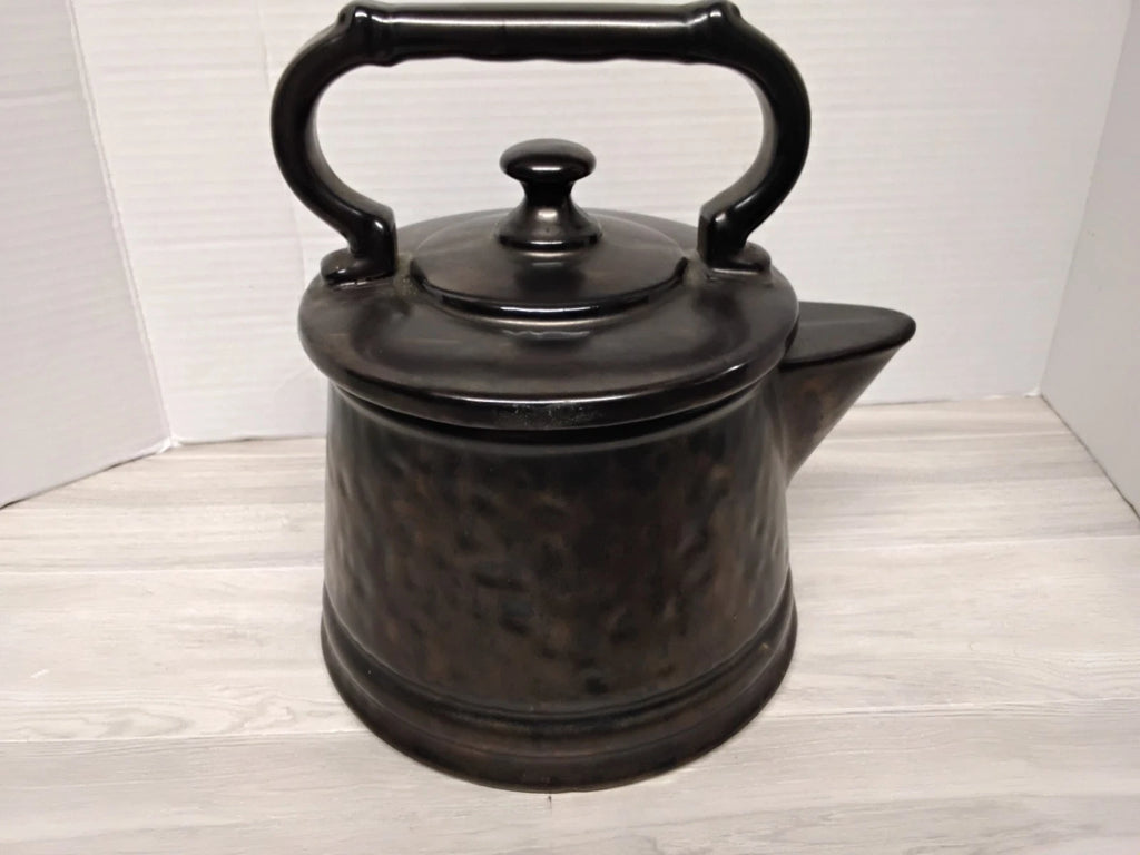Vintage McCoy Pottery Tea Kettle Cookie Jar Antique Bronze Hammered Ceramic USA