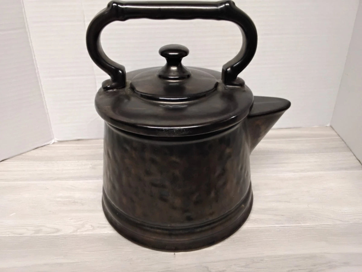 Vintage McCoy Pottery Tea Kettle Cookie Jar Antique Bronze Hammered Ceramic USA