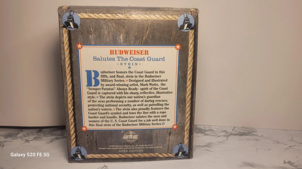 1996 Budweiser Military Series Coast Guard Stein with Box & Certificate