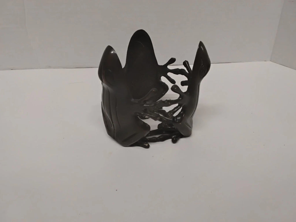 Vintage Cast Iron Triple Frog Candle Holder Gothic 3 Toad Metal Design