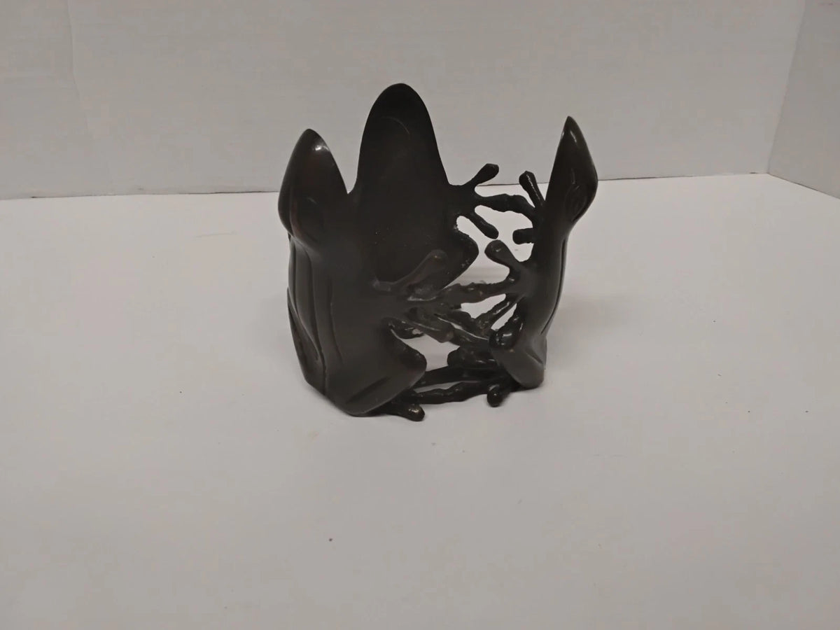 Vintage Cast Iron Triple Frog Candle Holder Gothic 3 Toad Metal Design