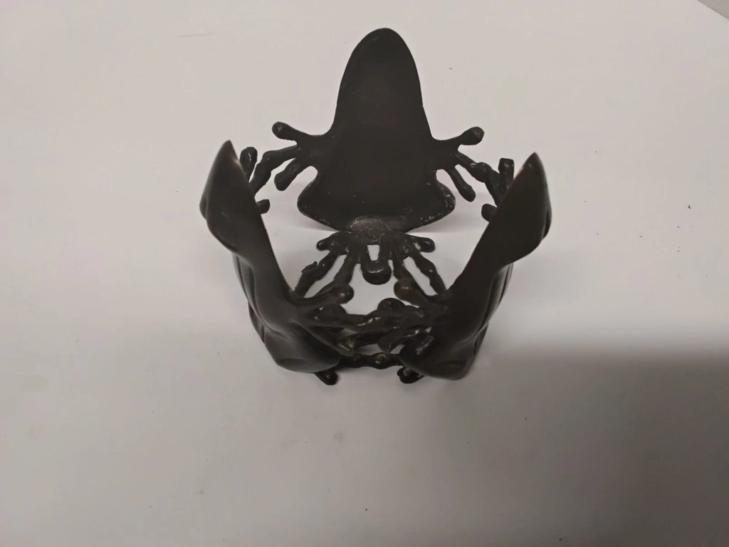 Vintage Cast Iron Triple Frog Candle Holder Gothic 3 Toad Metal Design