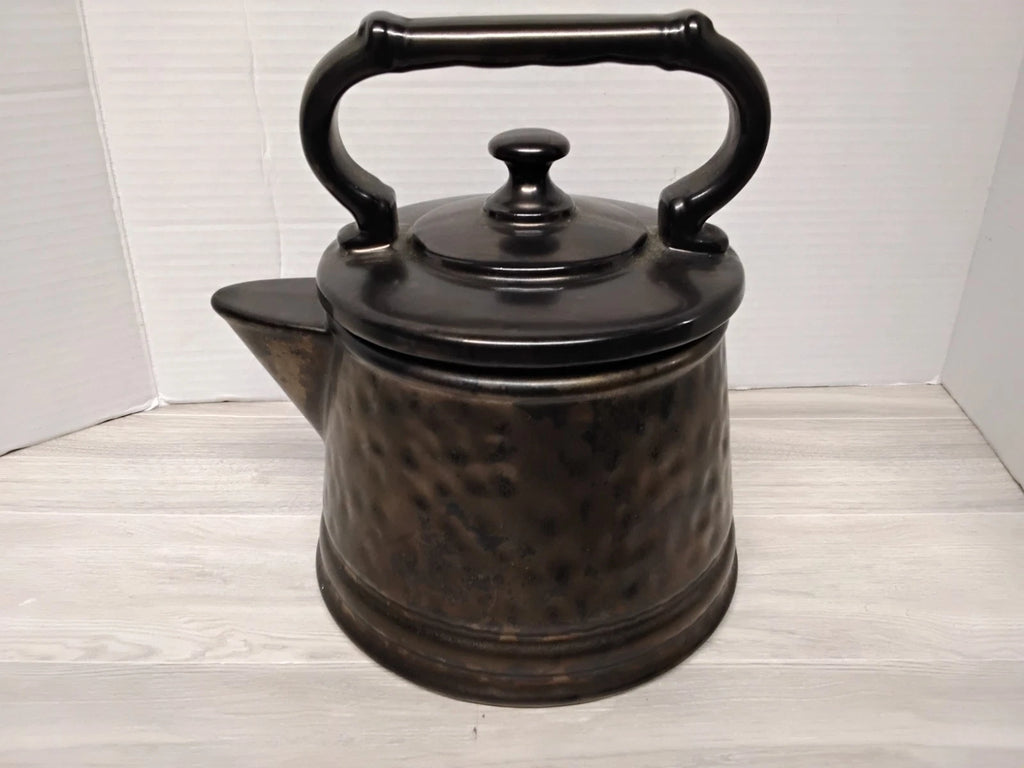 Vintage McCoy Pottery Tea Kettle Cookie Jar Antique Bronze Hammered Ceramic USA