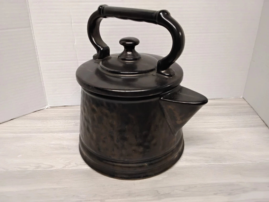 Vintage McCoy Pottery Tea Kettle Cookie Jar Antique Bronze Hammered Ceramic USA