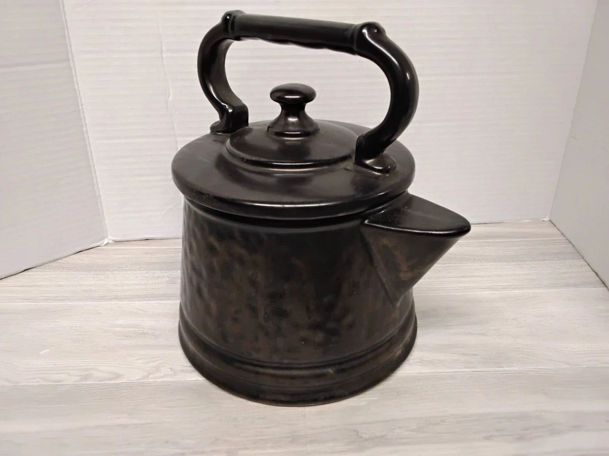Vintage McCoy Pottery Tea Kettle Cookie Jar Antique Bronze Hammered Ceramic USA