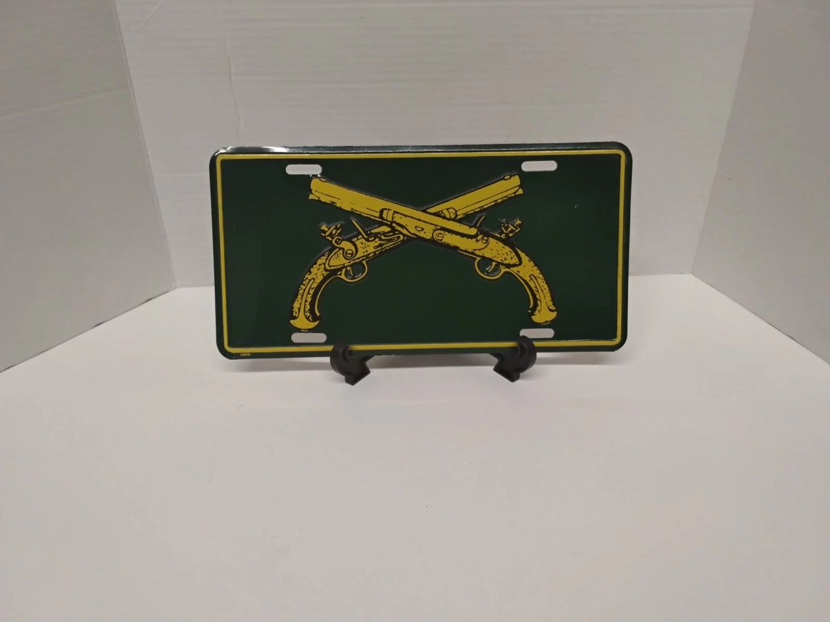 Vintage US Army Military Police License Plate Tin Crossed Pistols MP Corps Green