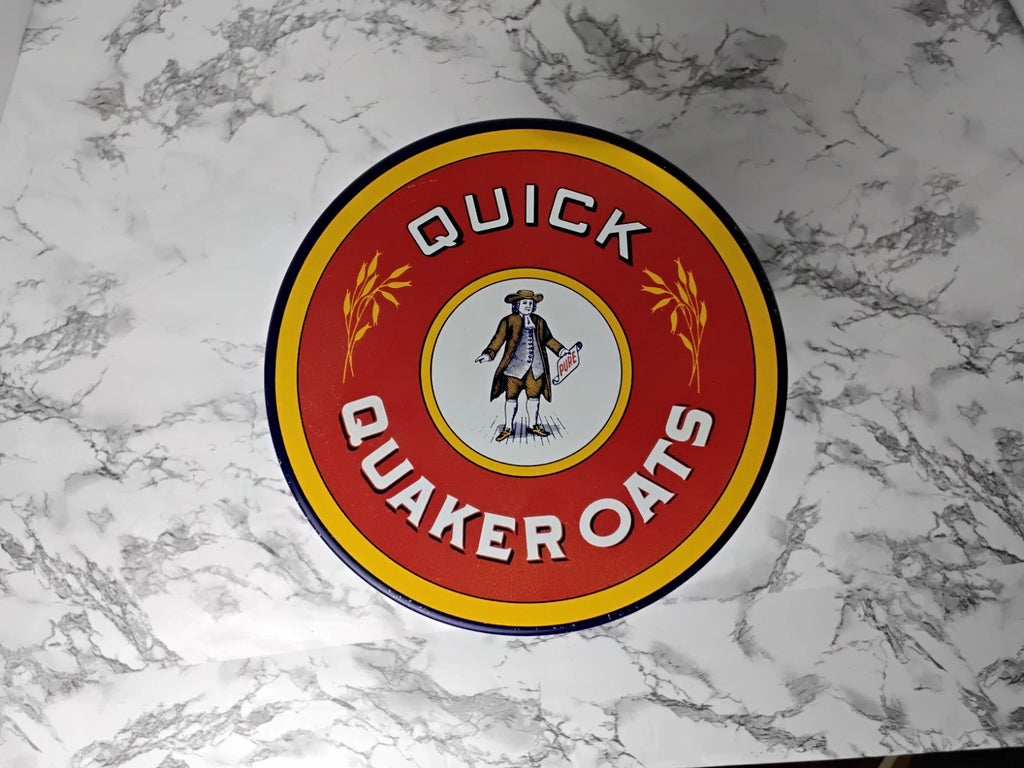 Vintage 1991 Quick Quaker Oats Advertisement Biscuit Tin  9" x 5"