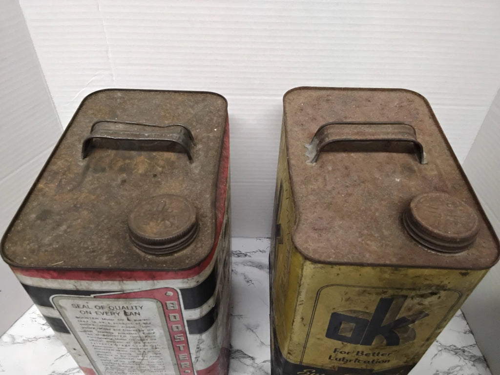 RARE Philadelphia Antique 1930s-1940s Motor Oil Cans Lot - OK & Booster 2 Gallon