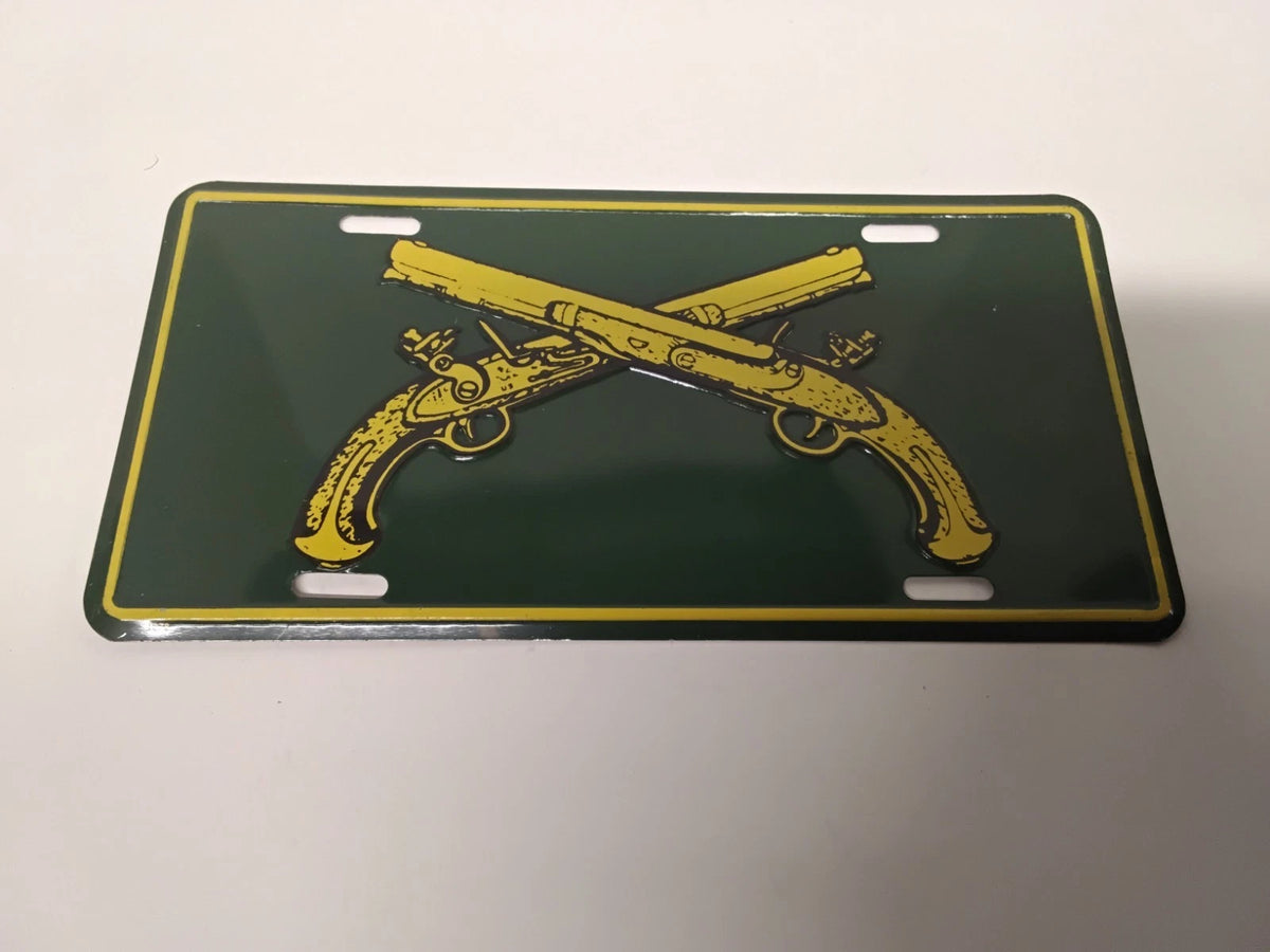 Vintage US Army Military Police License Plate Tin Crossed Pistols MP Corps Green