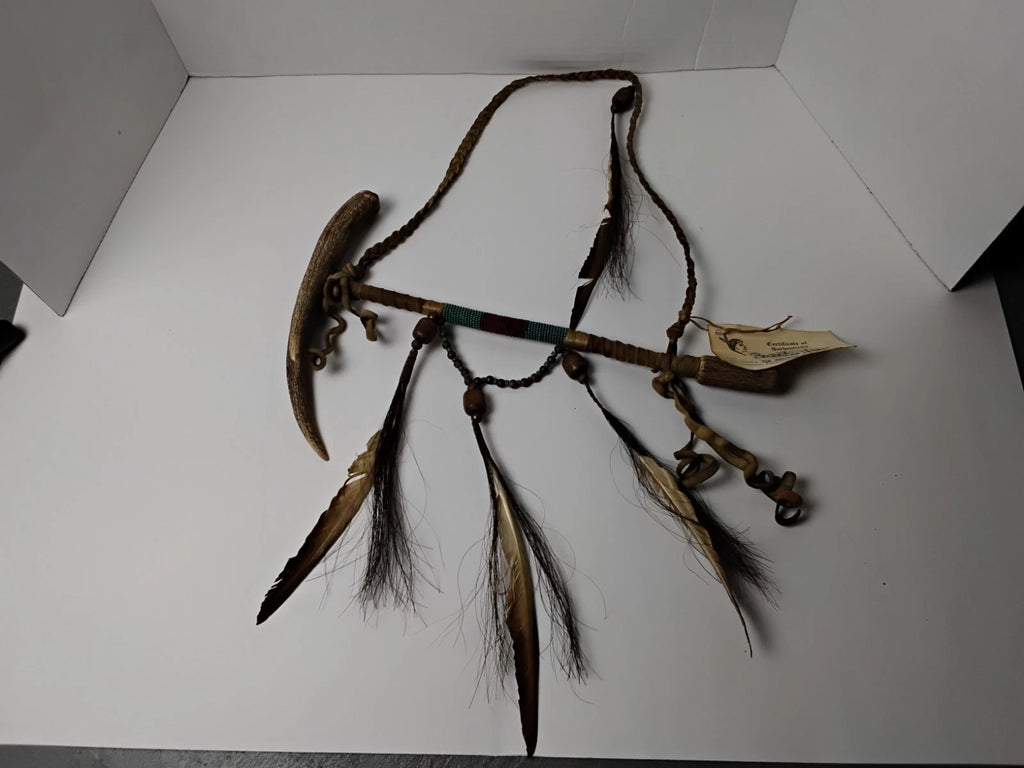 Navajo Indian Ceremonial Peace Pipe/ Tomahawk.  Indian Folk Art with COA