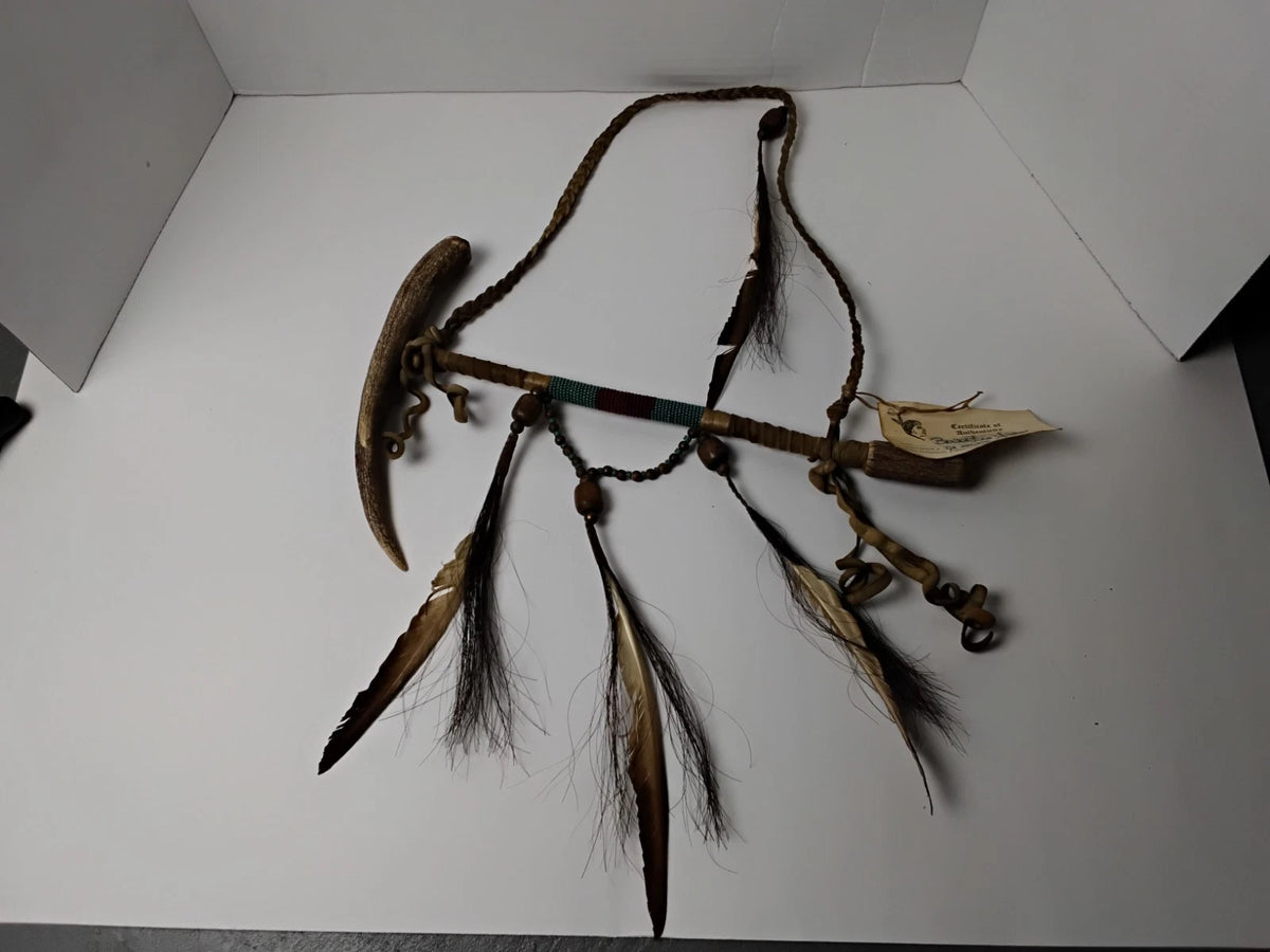 Navajo Indian Ceremonial Peace Pipe/ Tomahawk.  Indian Folk Art with COA
