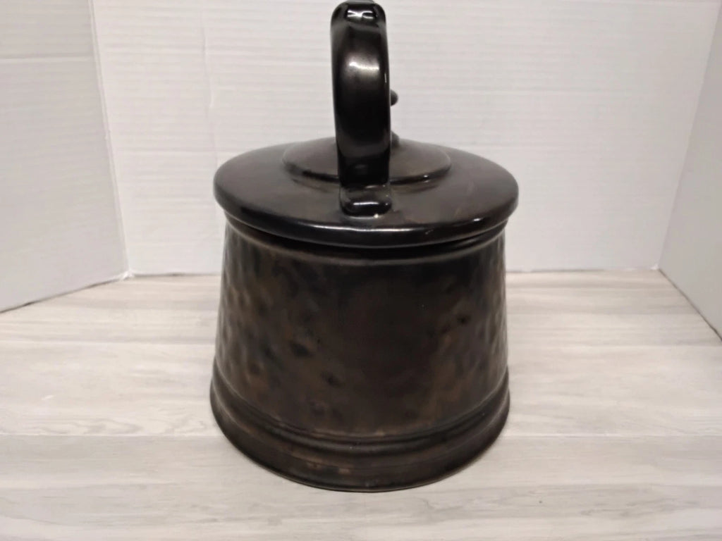 Vintage McCoy Pottery Tea Kettle Cookie Jar Antique Bronze Hammered Ceramic USA