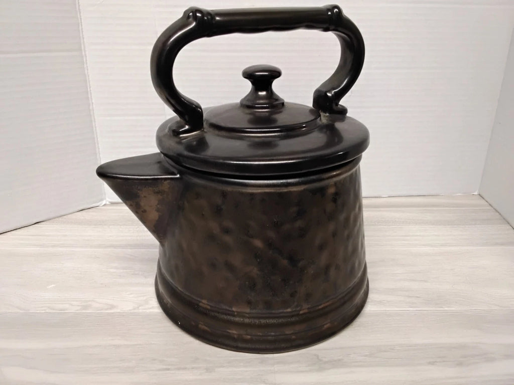 Vintage McCoy Pottery Tea Kettle Cookie Jar Antique Bronze Hammered Ceramic USA