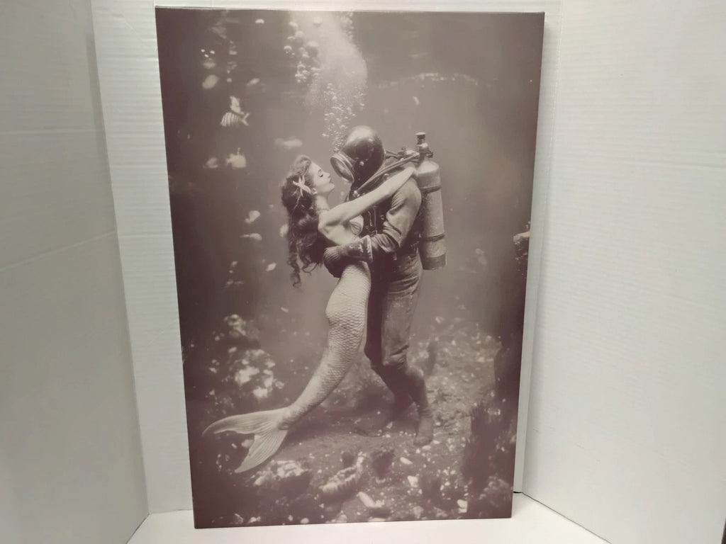 Mermaid and Scuba Diver - Printed Canvas
