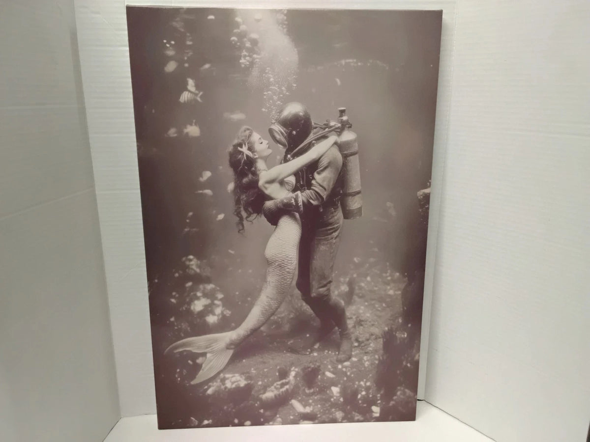 Mermaid and Scuba Diver - Printed Canvas