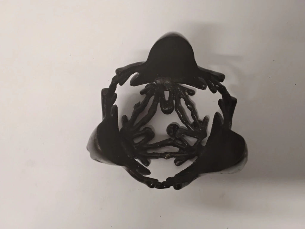 Vintage Cast Iron Triple Frog Candle Holder Gothic 3 Toad Metal Design