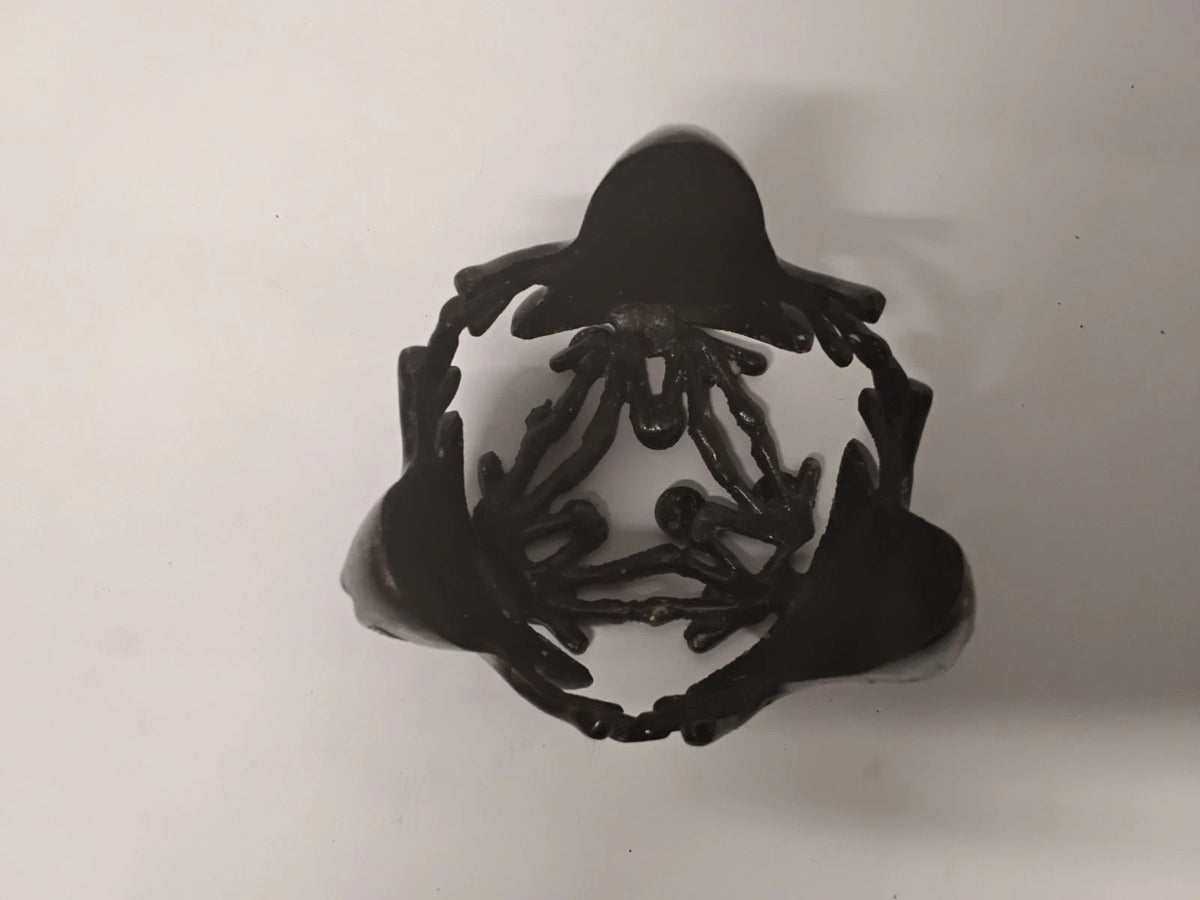 Vintage Cast Iron Triple Frog Candle Holder Gothic 3 Toad Metal Design