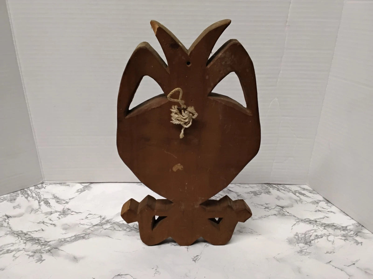 Vintage Hand Carved Wooden Tribal Mask Wall Hanging Plaque Inlaid Shell Decor