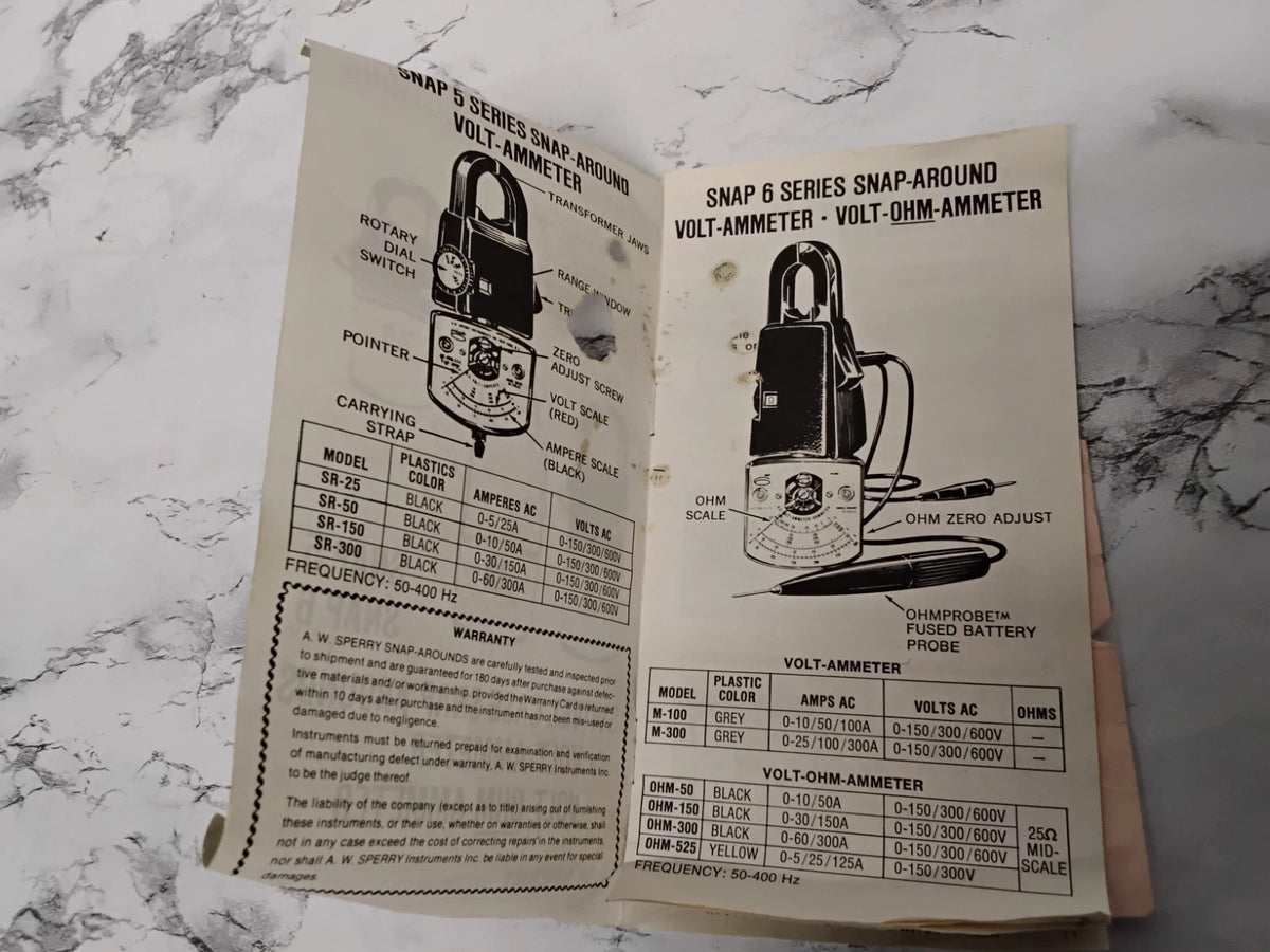 Vintage A.W. Sperry Snap 6 Volt-Ohm-Ammeter OHM-525 Clamp Multimeter