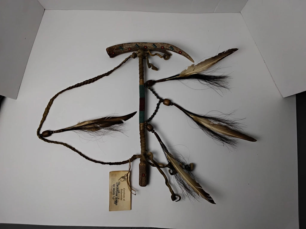 Navajo Indian Ceremonial Peace Pipe/ Tomahawk.  Indian Folk Art with COA