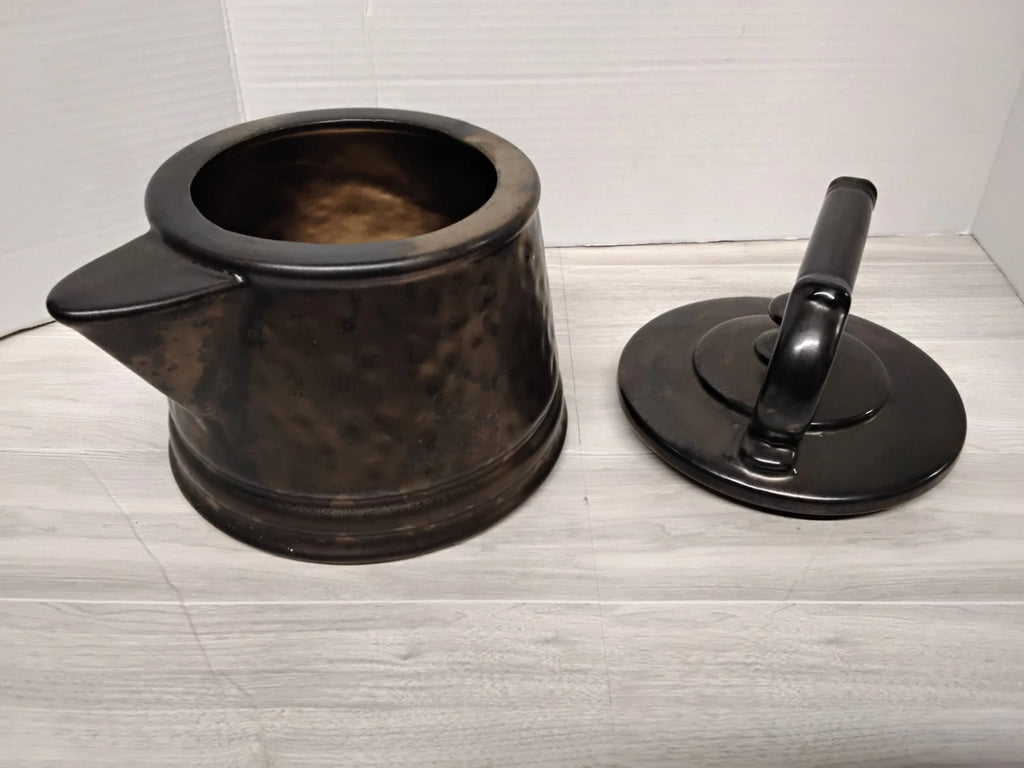 Vintage McCoy Pottery Tea Kettle Cookie Jar Antique Bronze Hammered Ceramic USA