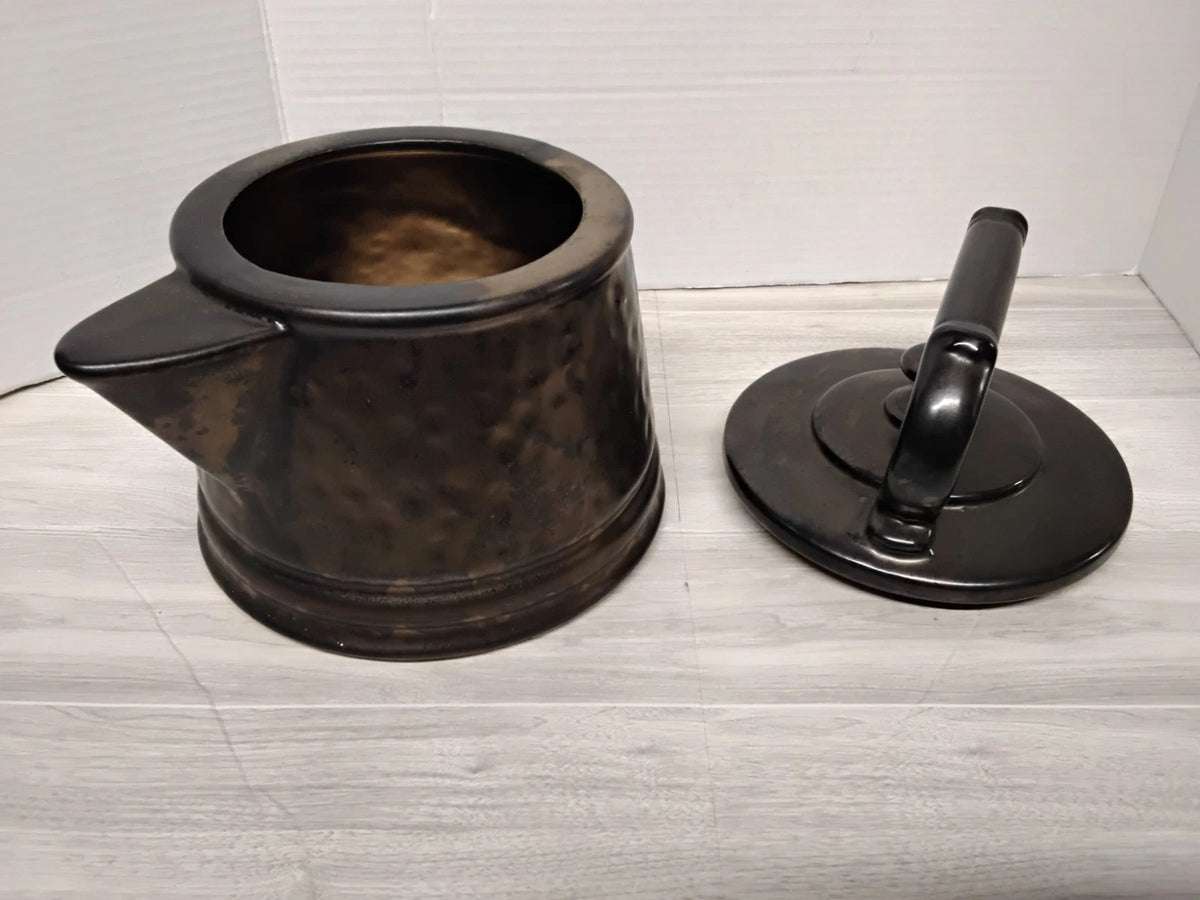 Vintage McCoy Pottery Tea Kettle Cookie Jar Antique Bronze Hammered Ceramic USA