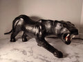MCM Black Panther Leather Wrapped Vintage Sculpture Statue Yellow Glass Eyes
