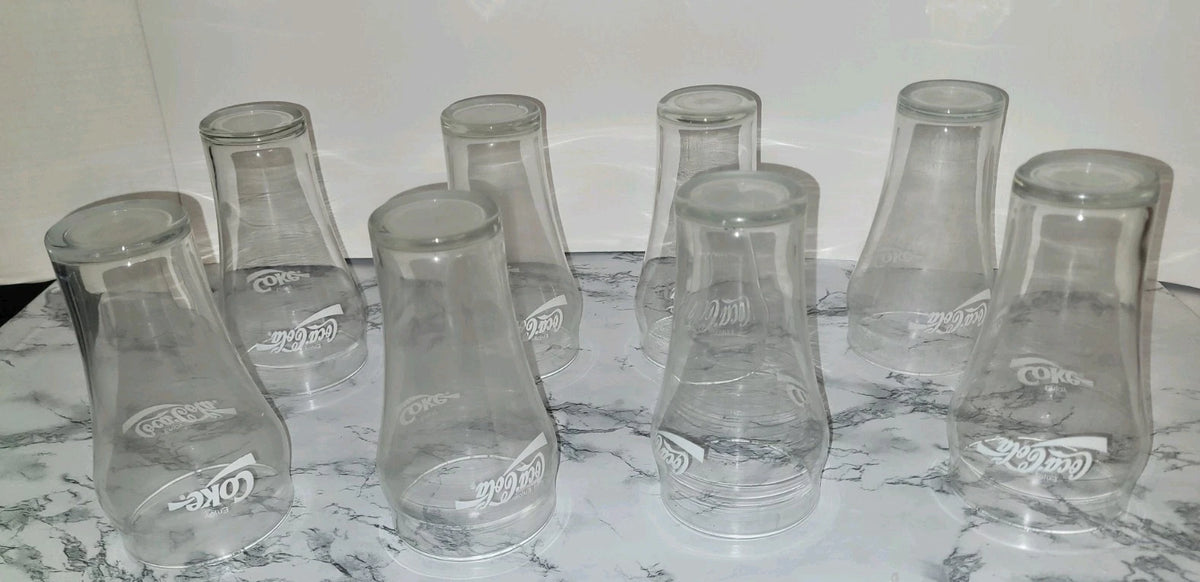 Coca-Cola Set of 8 Clear Glasses Soda Theme Branded Drinkware Advertising Sign