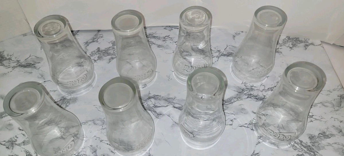 Coca-Cola Set of 8 Clear Glasses Soda Theme Branded Drinkware Advertising Sign