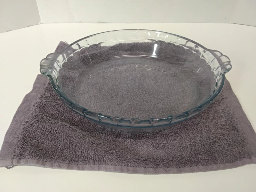 Vintage Marinex Brazil Blue Tinted Glass Fluted Scalloped 10" Pie Dish Plate