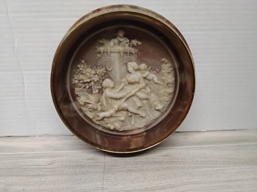 Vintage Incolay Stone Raised Relief Shadow Box Wall Plaque