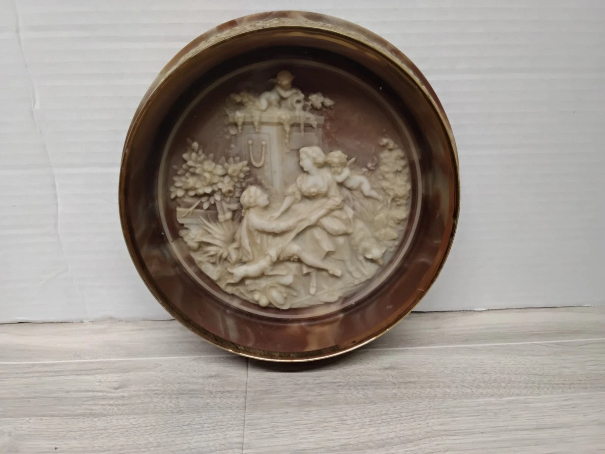Vintage Incolay Stone Raised Relief Shadow Box Wall Plaque