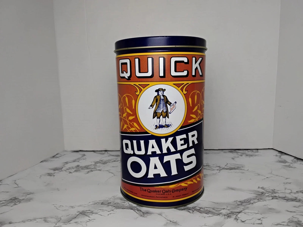 Vintage 1991 Quick Quaker Oats Advertisement Biscuit Tin  9" x 5"