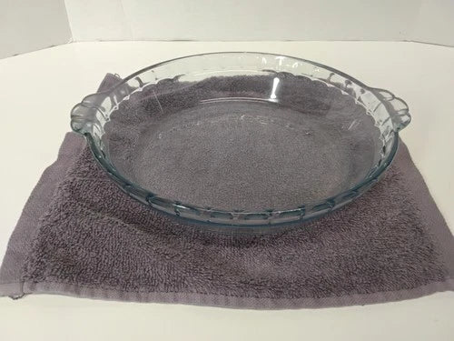Vintage Marinex Brazil Blue Tinted Glass Fluted Scalloped 10" Pie Dish Plate