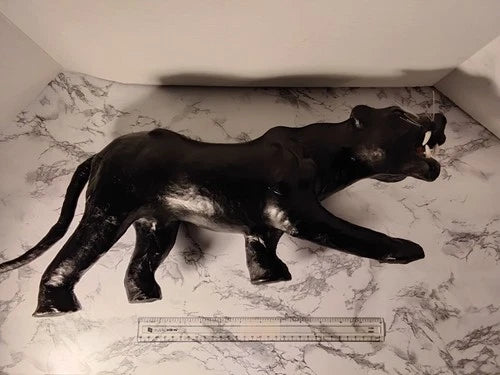 MCM Black Panther Leather Wrapped Vintage Sculpture Statue Yellow Glass Eyes