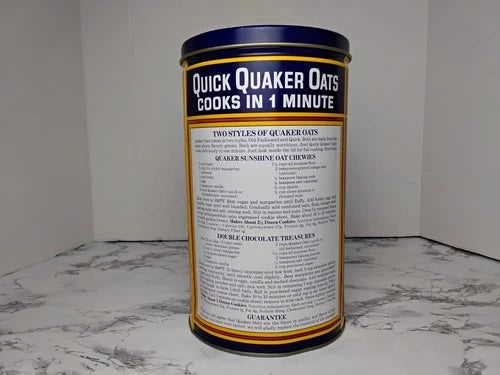 Vintage 1991 Quick Quaker Oats Advertisement Biscuit Tin  9" x 5"