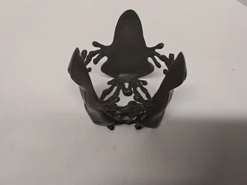 Vintage Cast Iron Triple Frog Candle Holder Gothic 3 Toad Metal Design