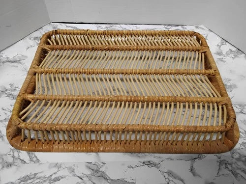 Vintage MCM Artek Finland Rattan Serving Tray  Handwoven Cane Scandinavian