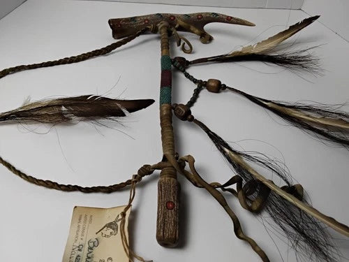 Navajo Indian Ceremonial Peace Pipe/ Tomahawk.  Indian Folk Art with COA