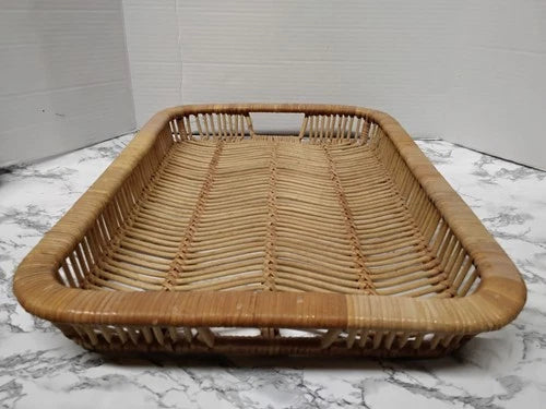 Vintage MCM Artek Finland Rattan Serving Tray  Handwoven Cane Scandinavian