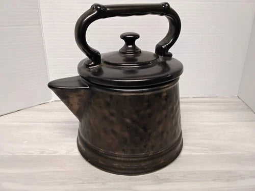 Vintage McCoy Pottery Tea Kettle Cookie Jar Antique Bronze Hammered Ceramic USA