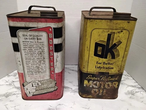 RARE Philadelphia Antique 1930s-1940s Motor Oil Cans Lot - OK & Booster 2 Gallon