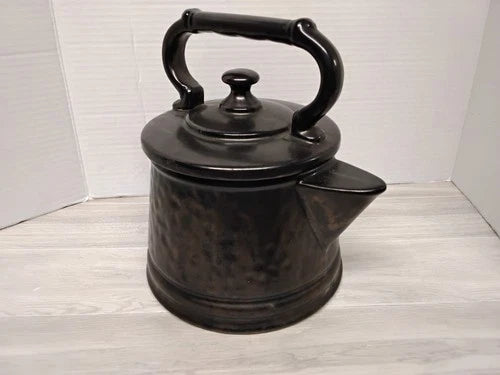 Vintage McCoy Pottery Tea Kettle Cookie Jar Antique Bronze Hammered Ceramic USA