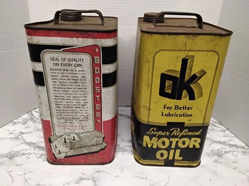 RARE Philadelphia Antique 1930s-1940s Motor Oil Cans Lot - OK & Booster 2 Gallon