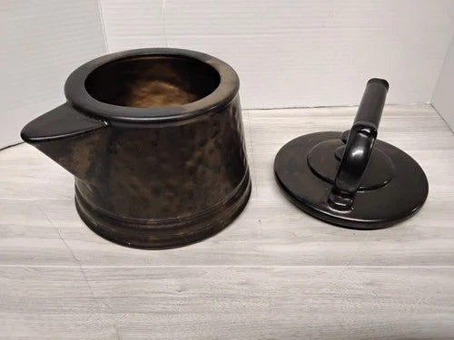 Vintage McCoy Pottery Tea Kettle Cookie Jar Antique Bronze Hammered Ceramic USA