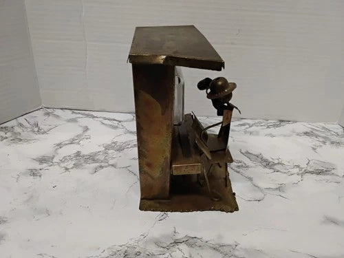 Vintage Copper Metal Piano Player Music Box Figurine Wind Up Steampunk Art 6"
