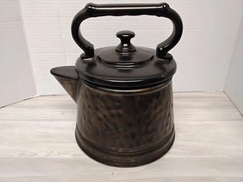 Vintage McCoy Pottery Tea Kettle Cookie Jar Antique Bronze Hammered Ceramic USA