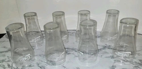 Coca-Cola Set of 8 Clear Glasses Soda Theme Branded Drinkware Advertising Sign