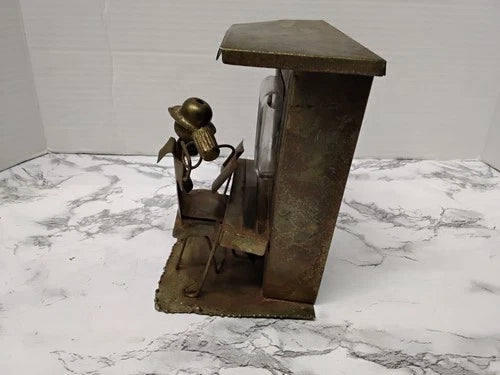 Vintage Copper Metal Piano Player Music Box Figurine Wind Up Steampunk Art 6"