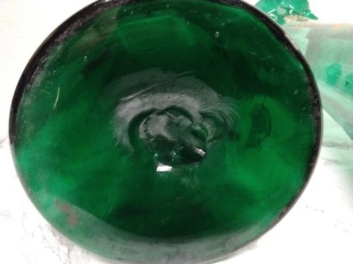 Antique Victorian Pair Bohemian Emerald Green Art Glass Vases Gold Enamel Ruffle